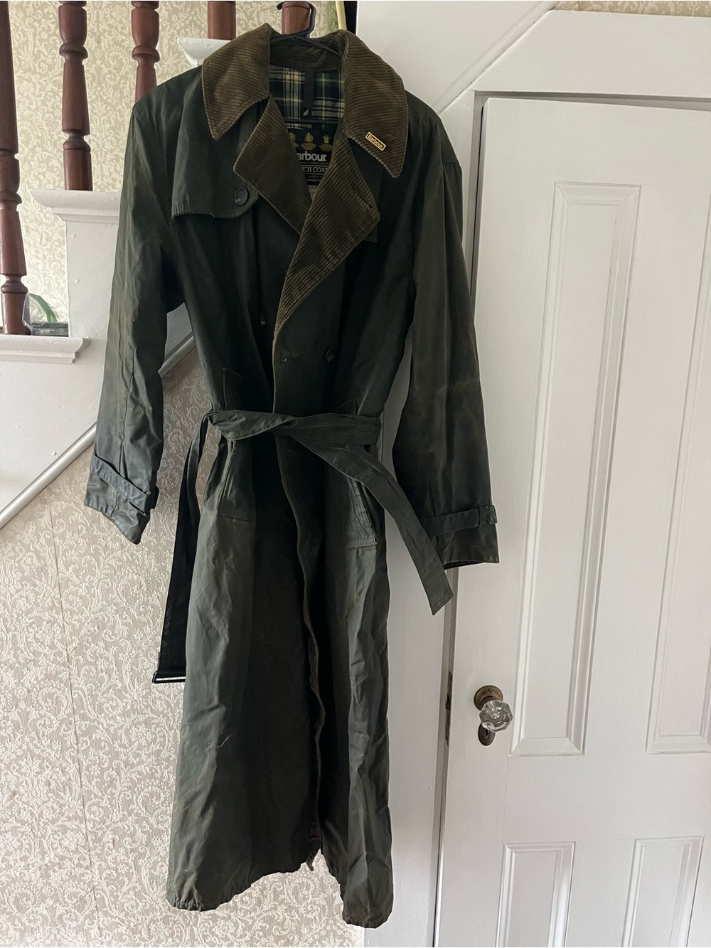 Barbour A600 Trench EUC Sage Green Waxed Cotton Trench Coat 90s